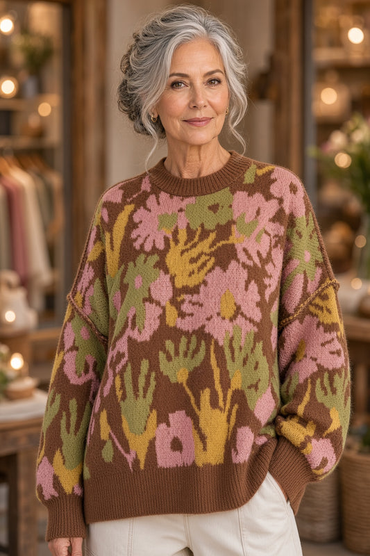 Easel Floral Oversized Sweater – Mocha