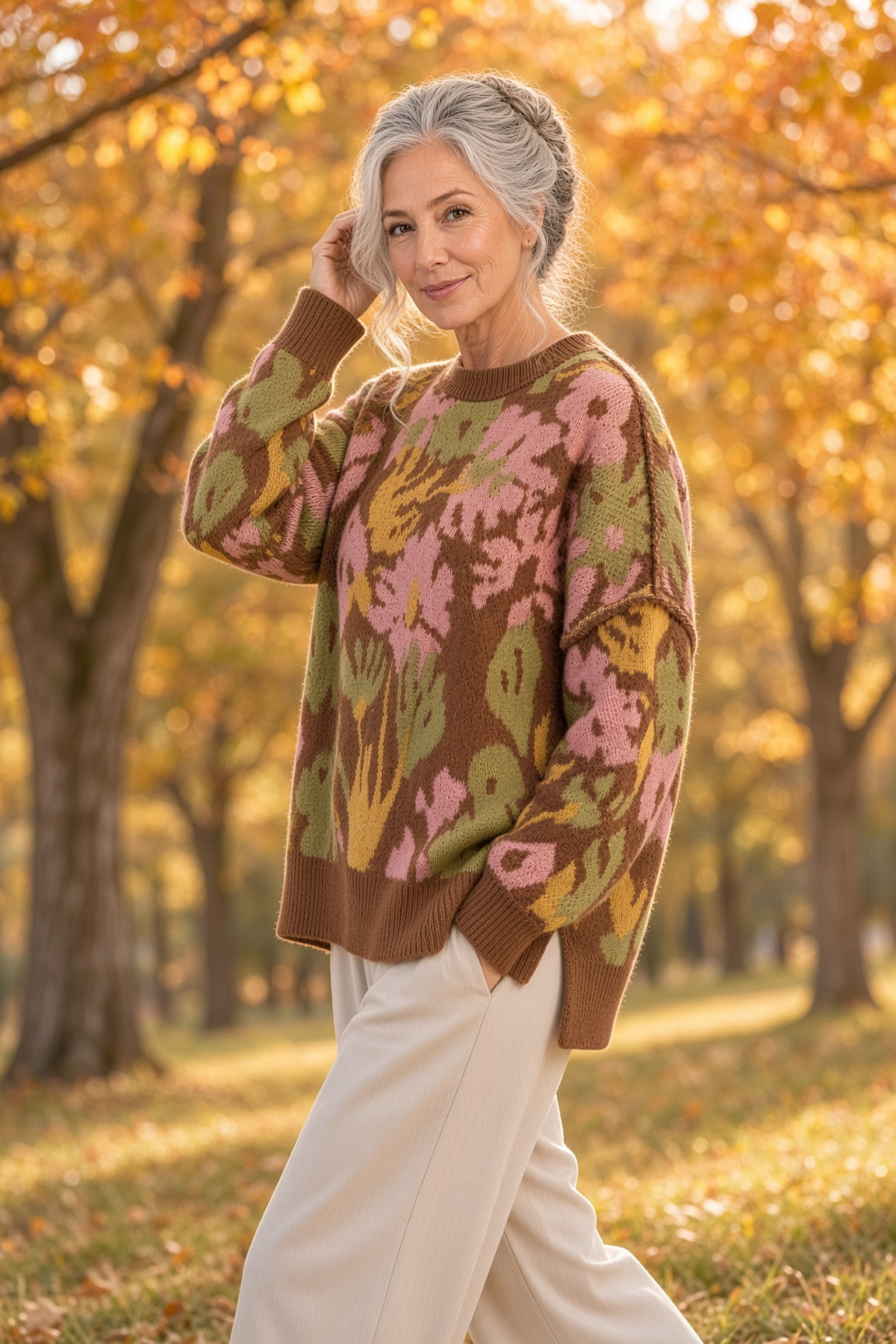 Easel Floral Oversized Sweater – Mocha