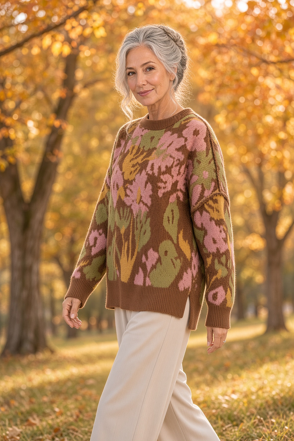 Easel Floral Oversized Sweater – Mocha