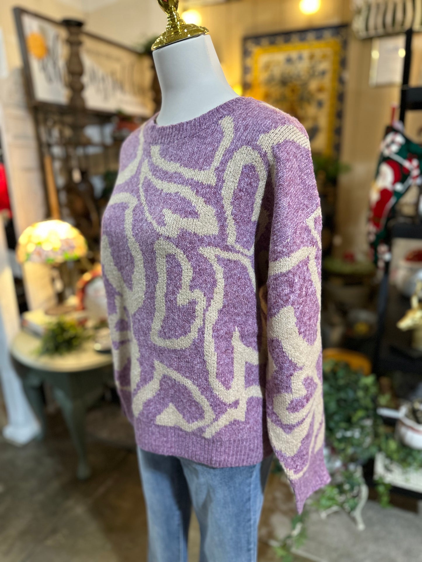 Umgee Heart Print Sweater