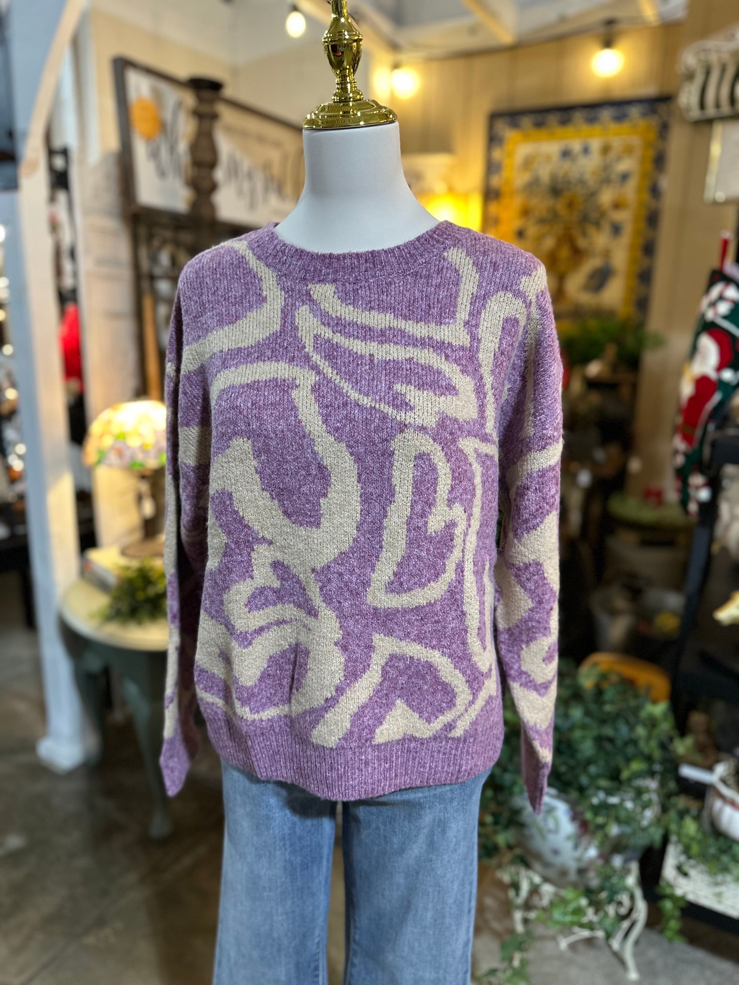 Umgee Heart Print Sweater