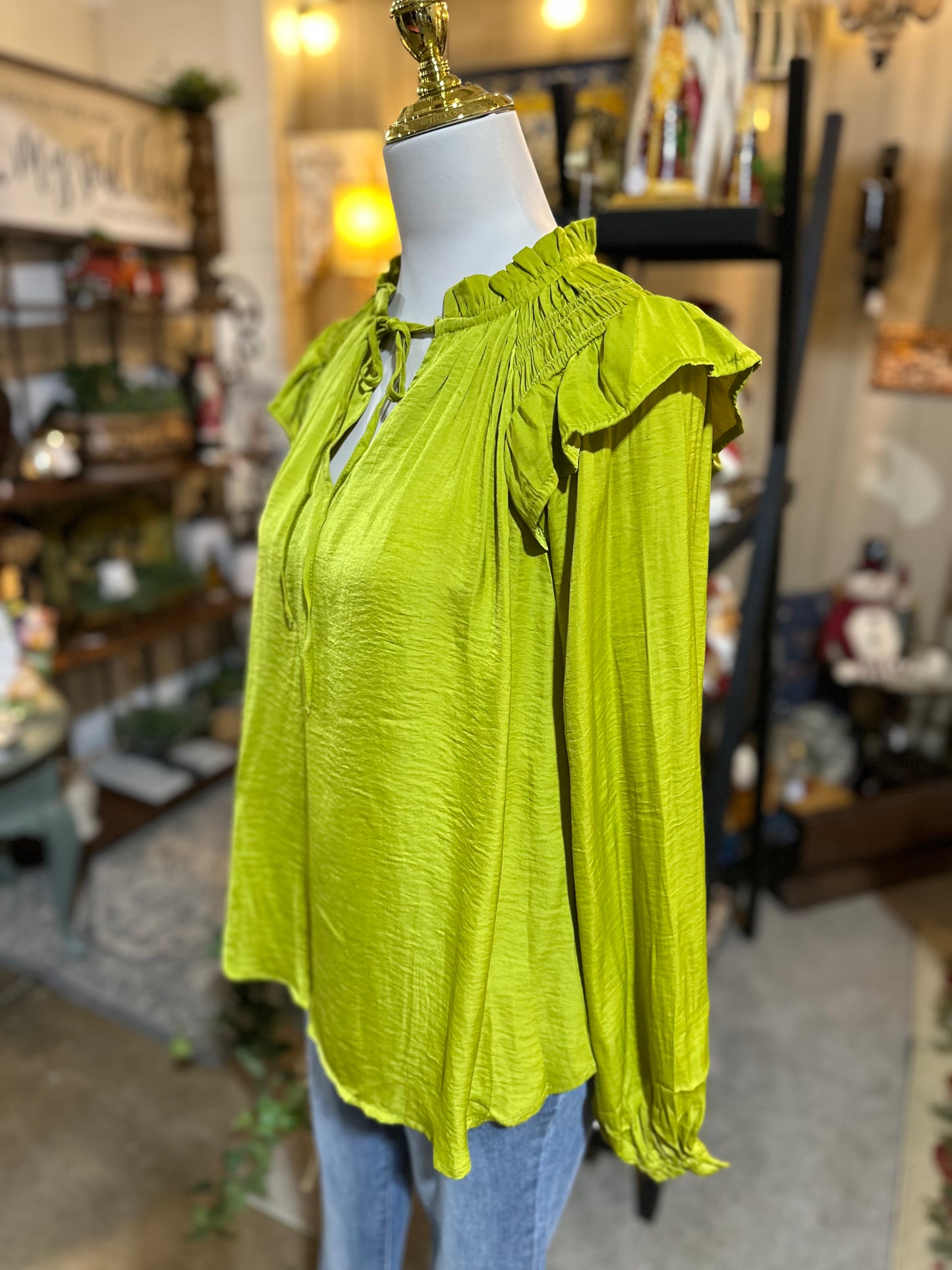 Umgee Satin Chartreuse Top