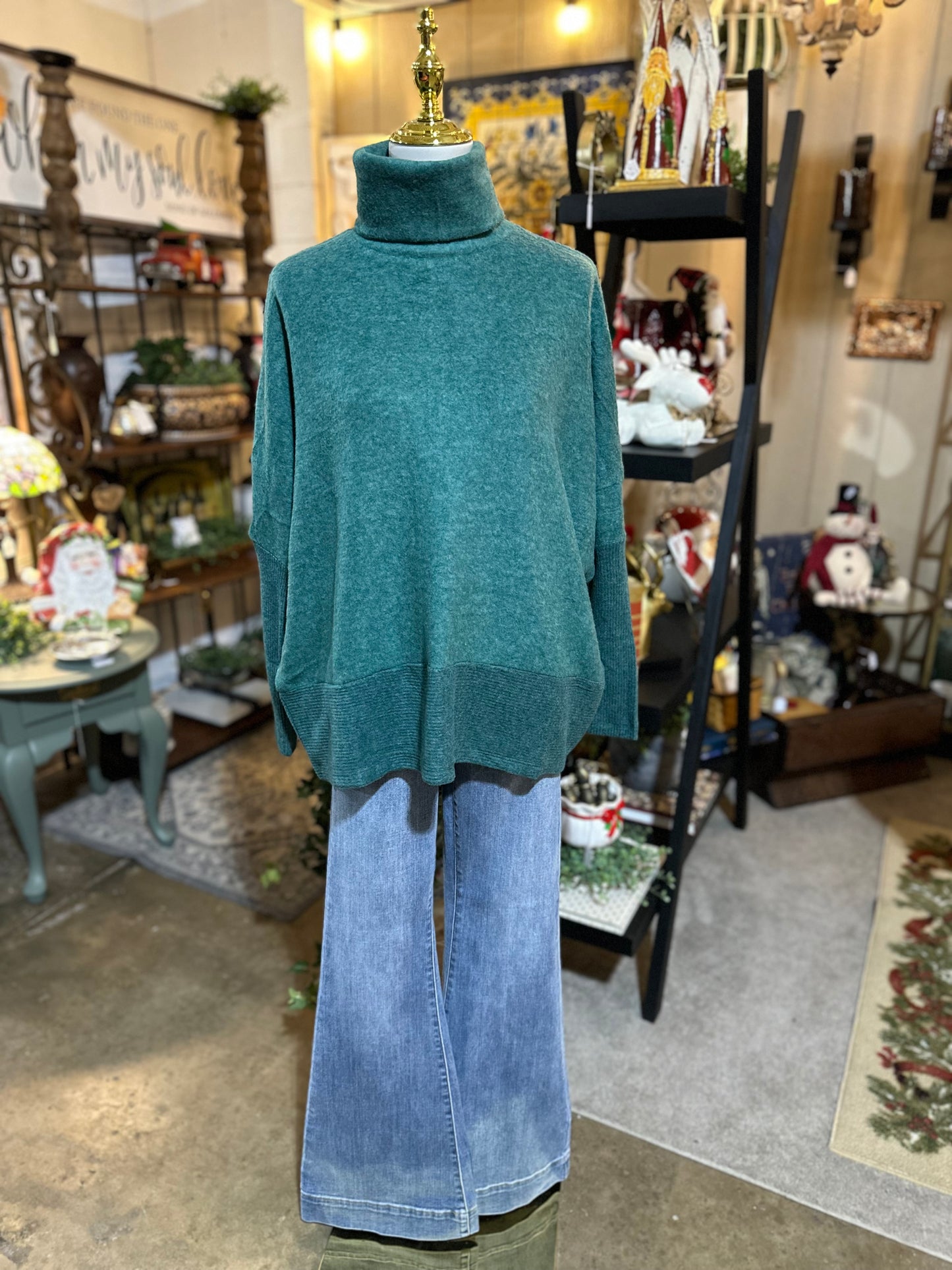 Zenana Hacci Turtleneck Sweater in Dark Green