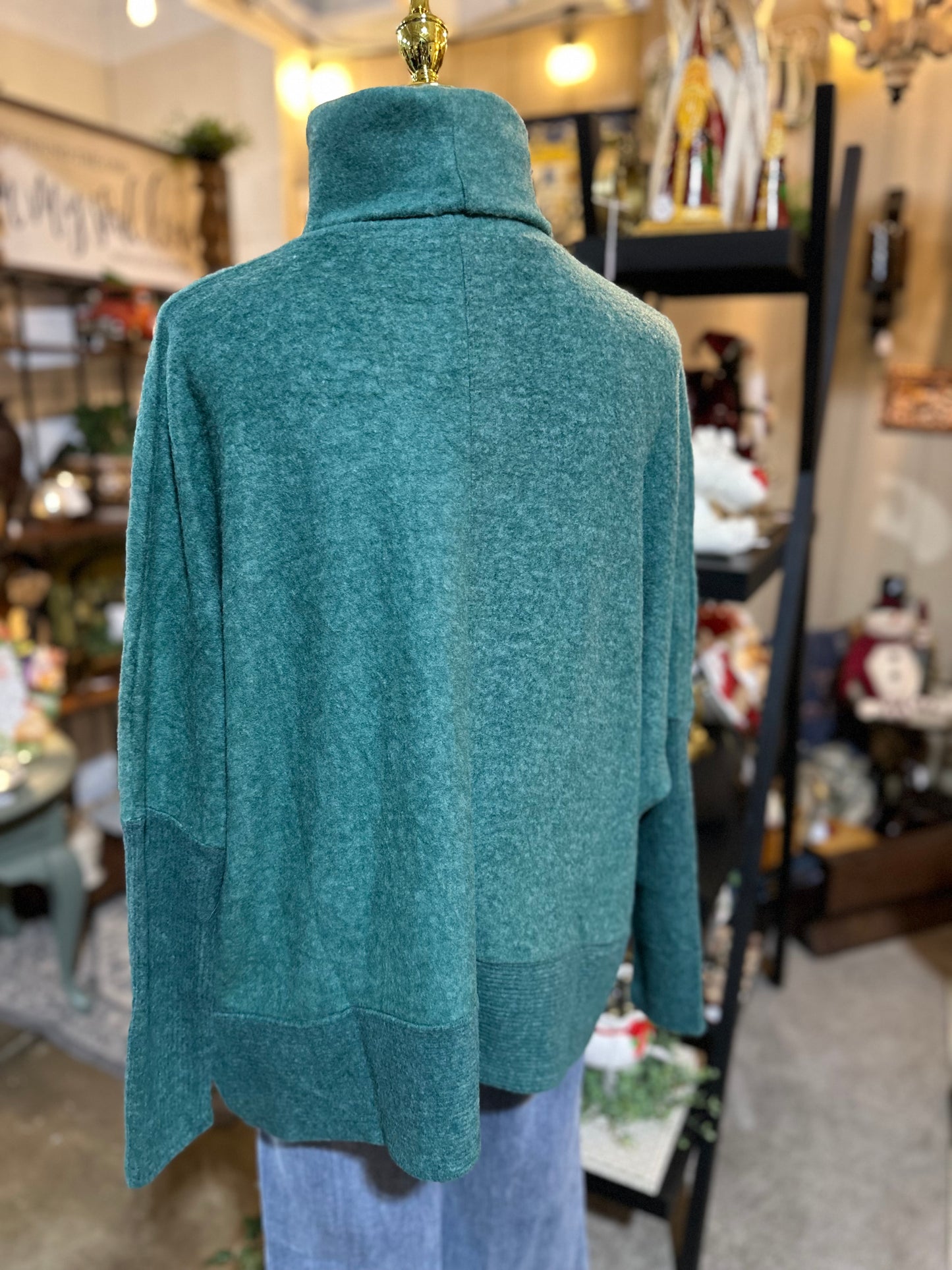 Zenana Hacci Turtleneck Sweater in Dark Green