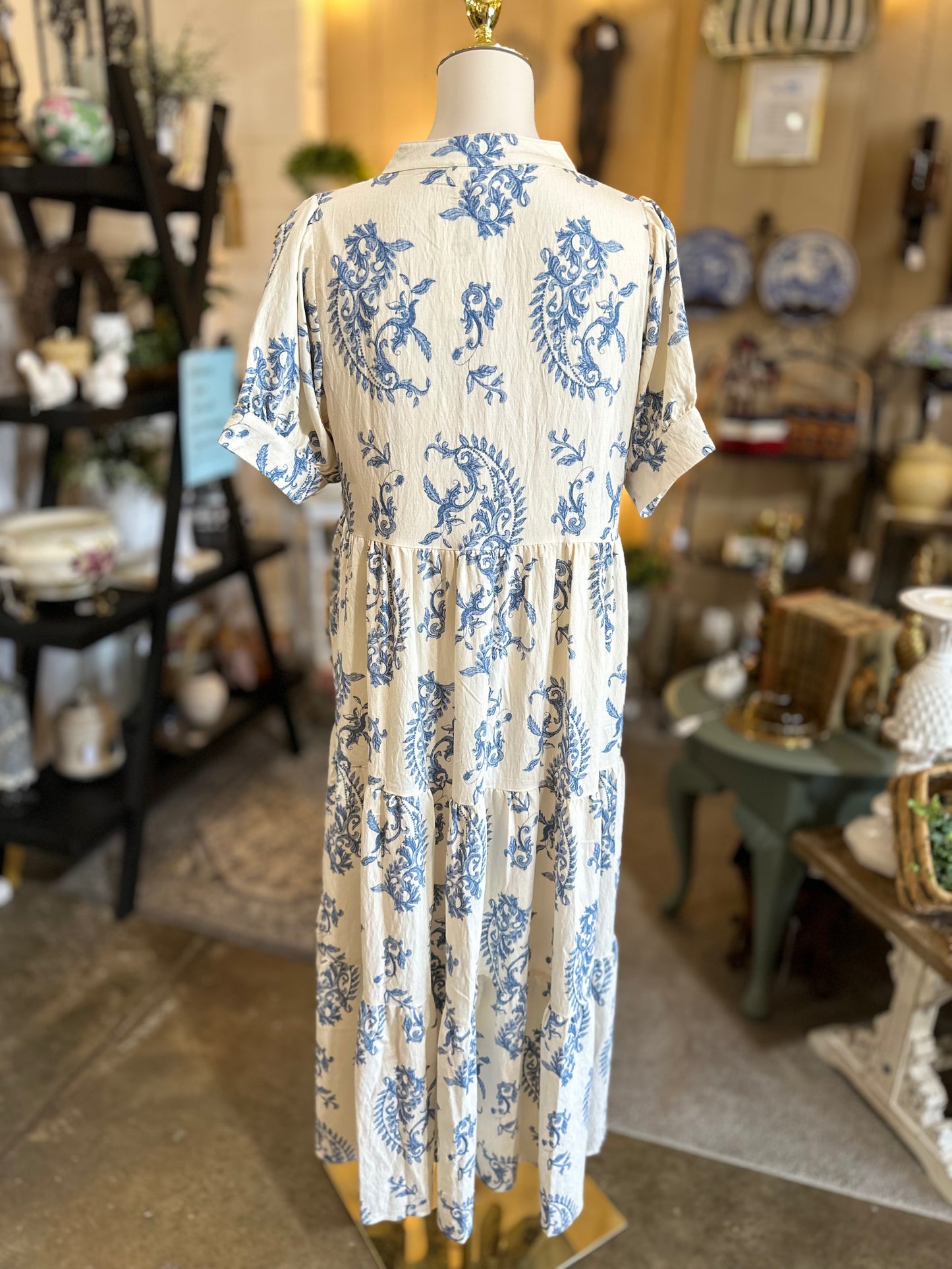 Umgee Tiered Midi Dress in Blue Floral