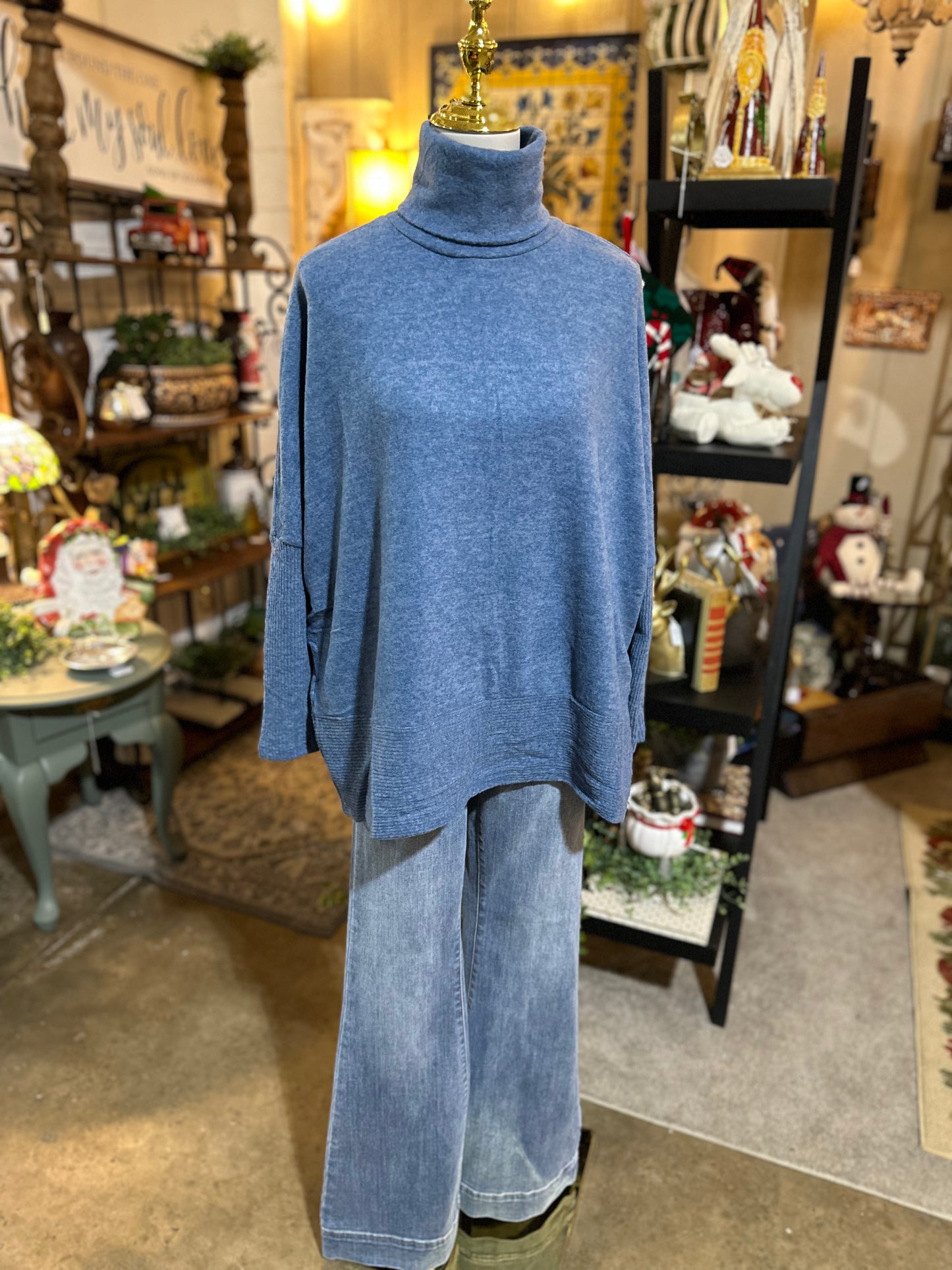 Zenana Hacci Turtleneck Sweater in Dusty Blue