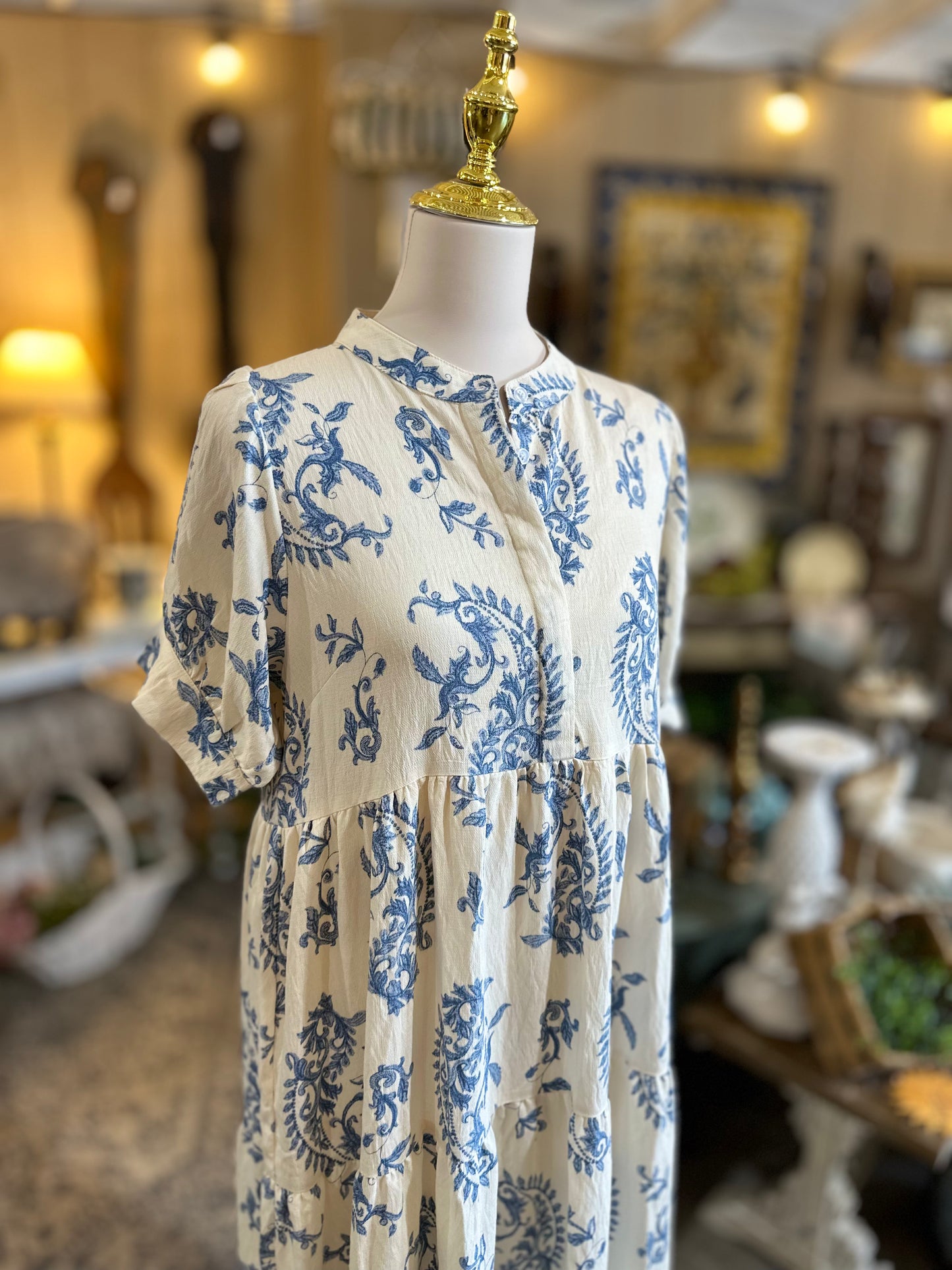 Umgee Tiered Midi Dress in Blue Floral