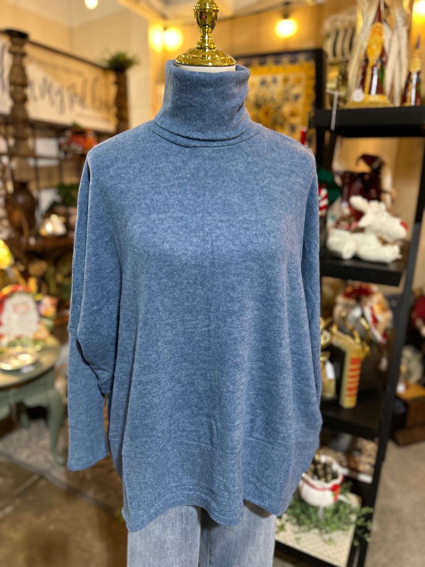 Zenana Hacci Turtleneck Sweater in Dusty Blue