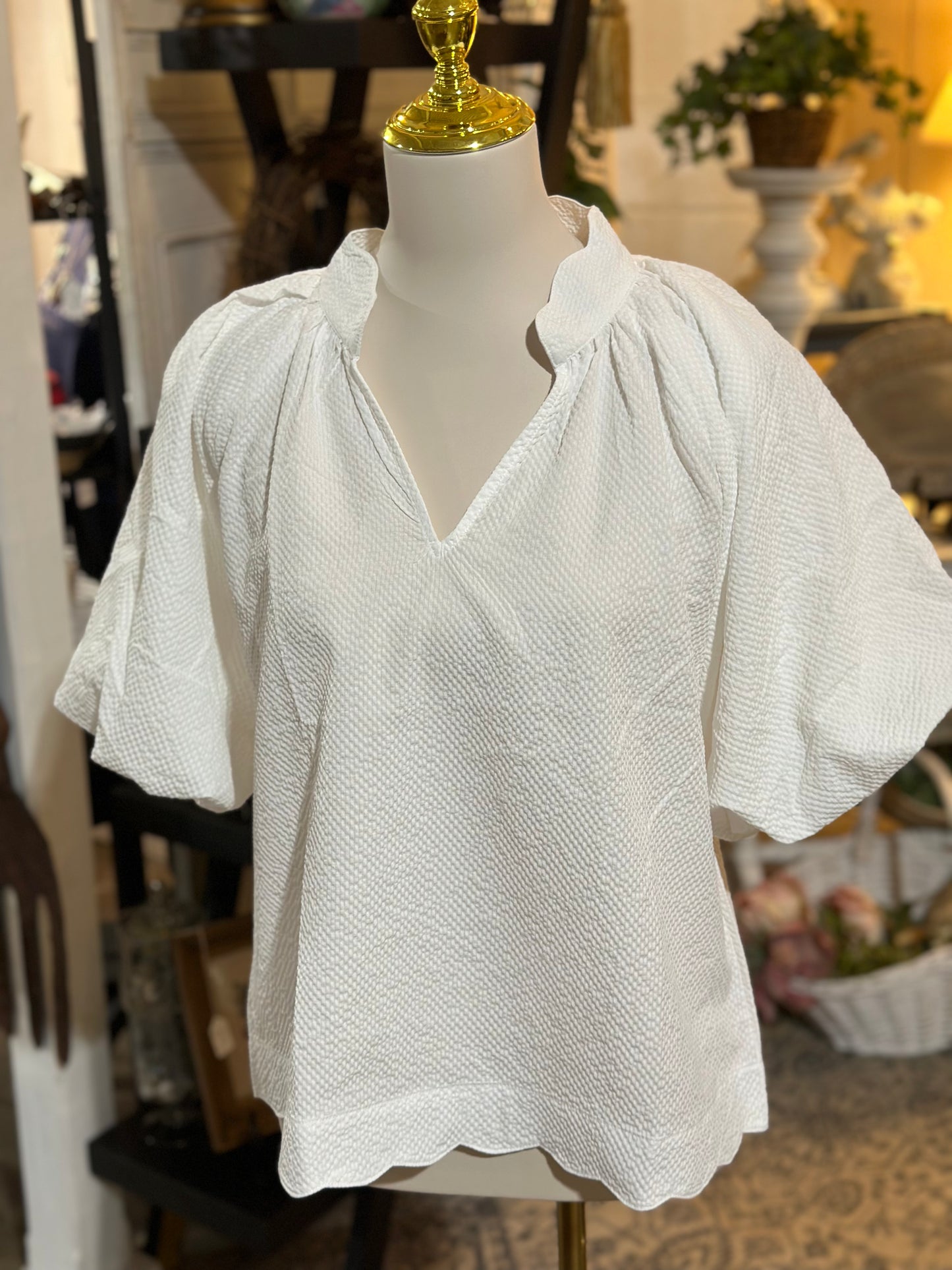 Umgee White Seersucker Top