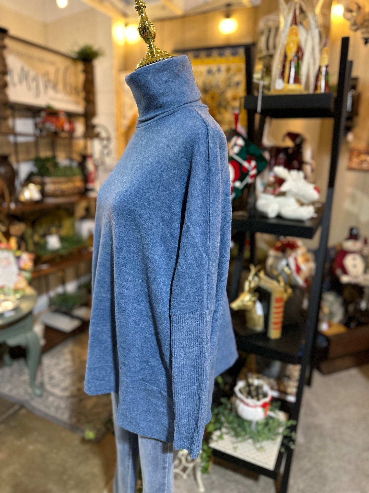 Zenana Hacci Turtleneck Sweater in Dusty Blue