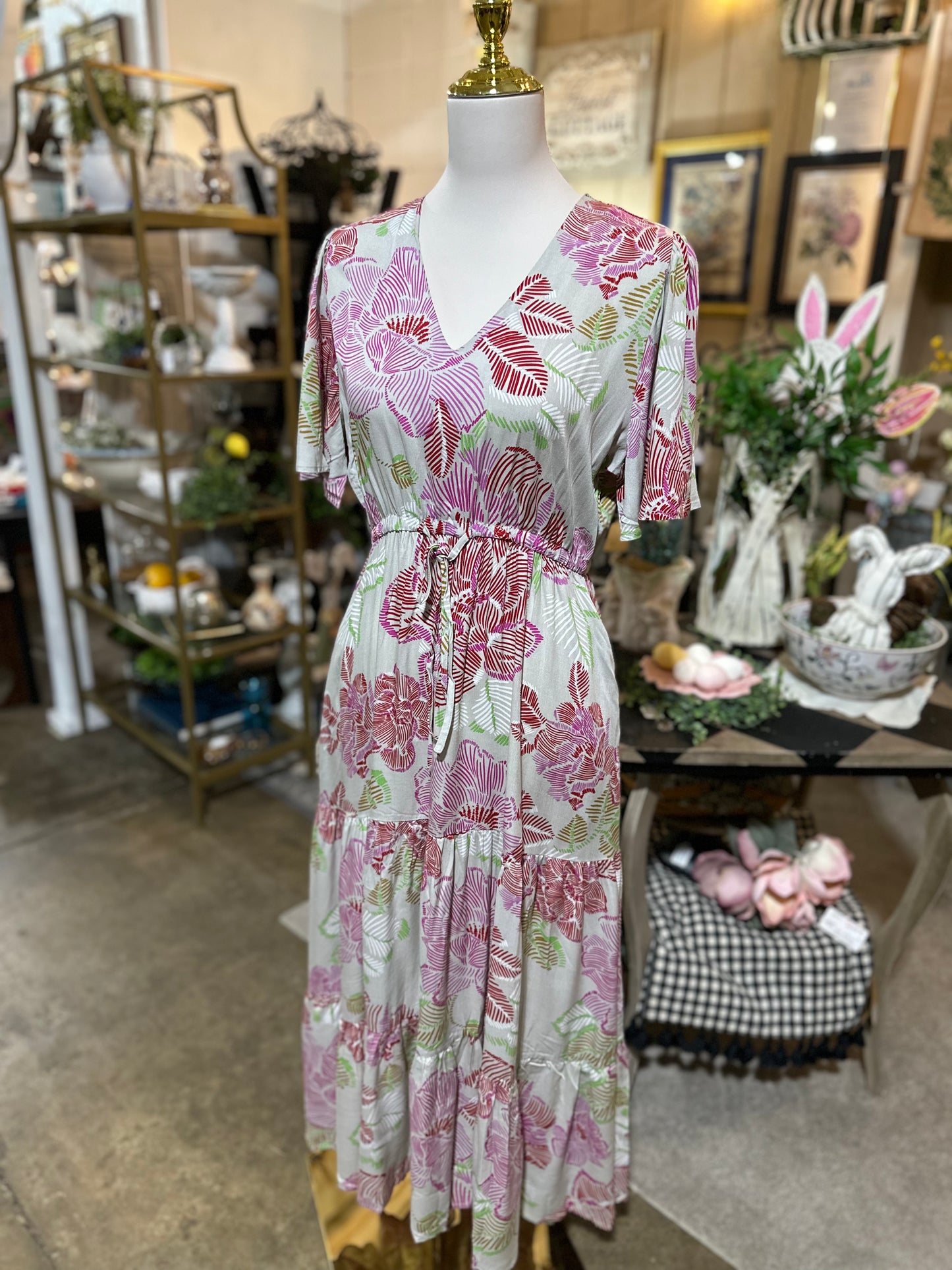 Jodifl Grey Floral Maxi Dress