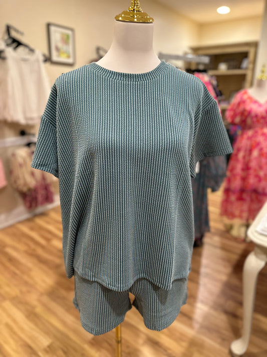 Zenana Ribbed Short Set in Jade