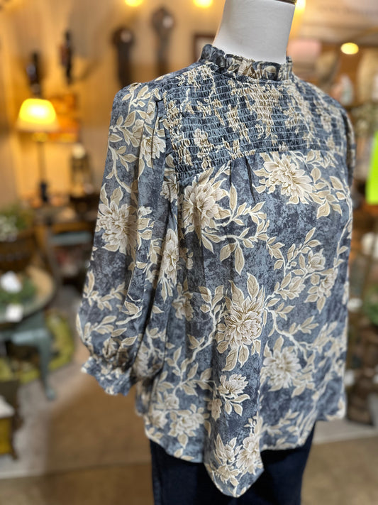 Umgee Smocked Floral Blouse