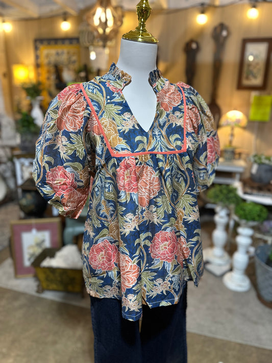 Umgee Floral Peasant Blouse