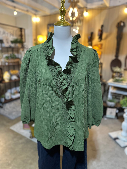 Umgee Textured Ruffle Blouse