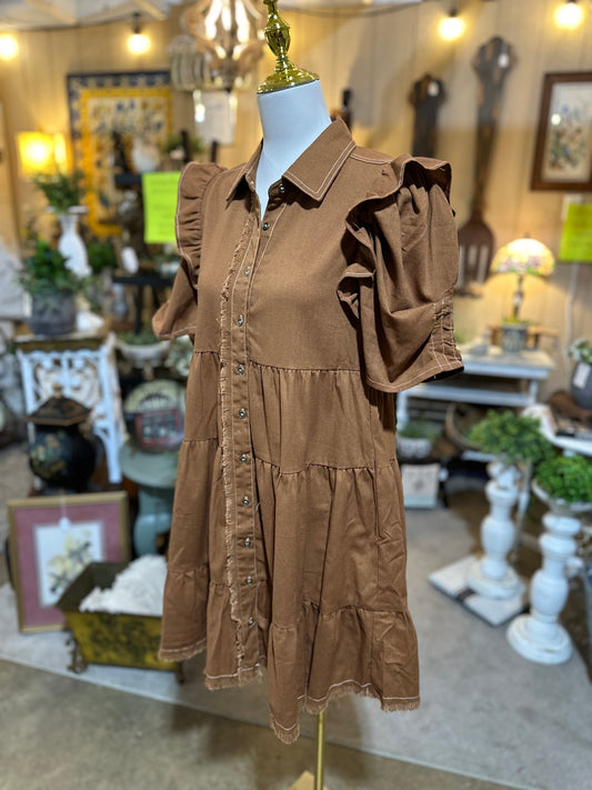 GiGiO Gathered Sleeve Dress in Copper