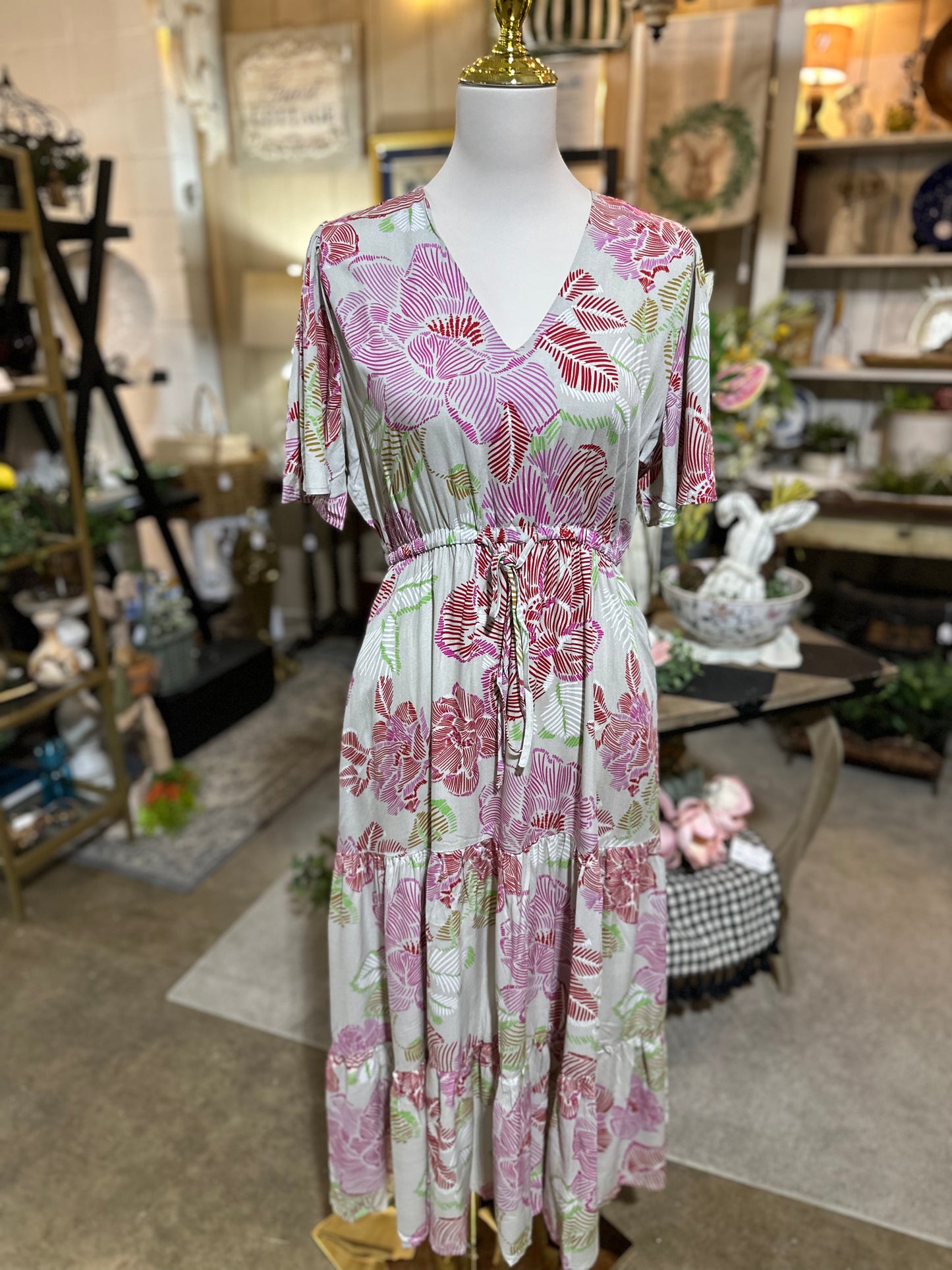 Jodifl Grey Floral Maxi Dress