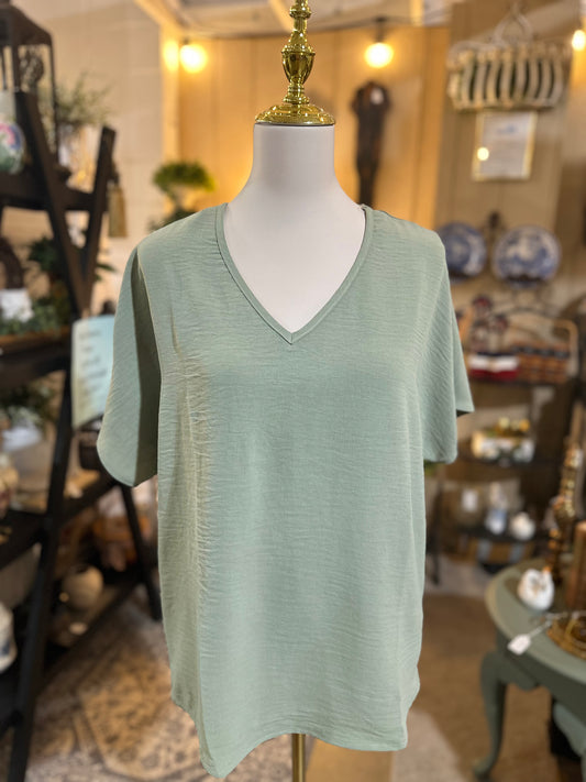 Entro Basic V-Neck Top in Sage