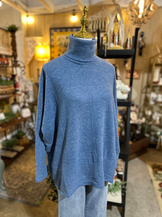 Zenana Hacci Turtleneck Sweater in Dusty Blue