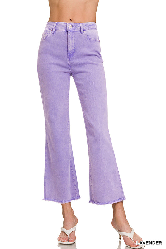 Zenana Frayed Denim Pants in Violet
