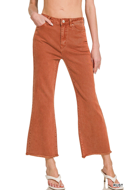 Zenana Frayed Denim Pants in Rust