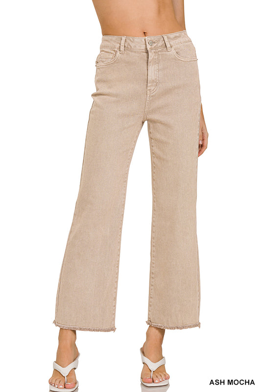 Zenana Frayed Denim Pants in Ash Mocha