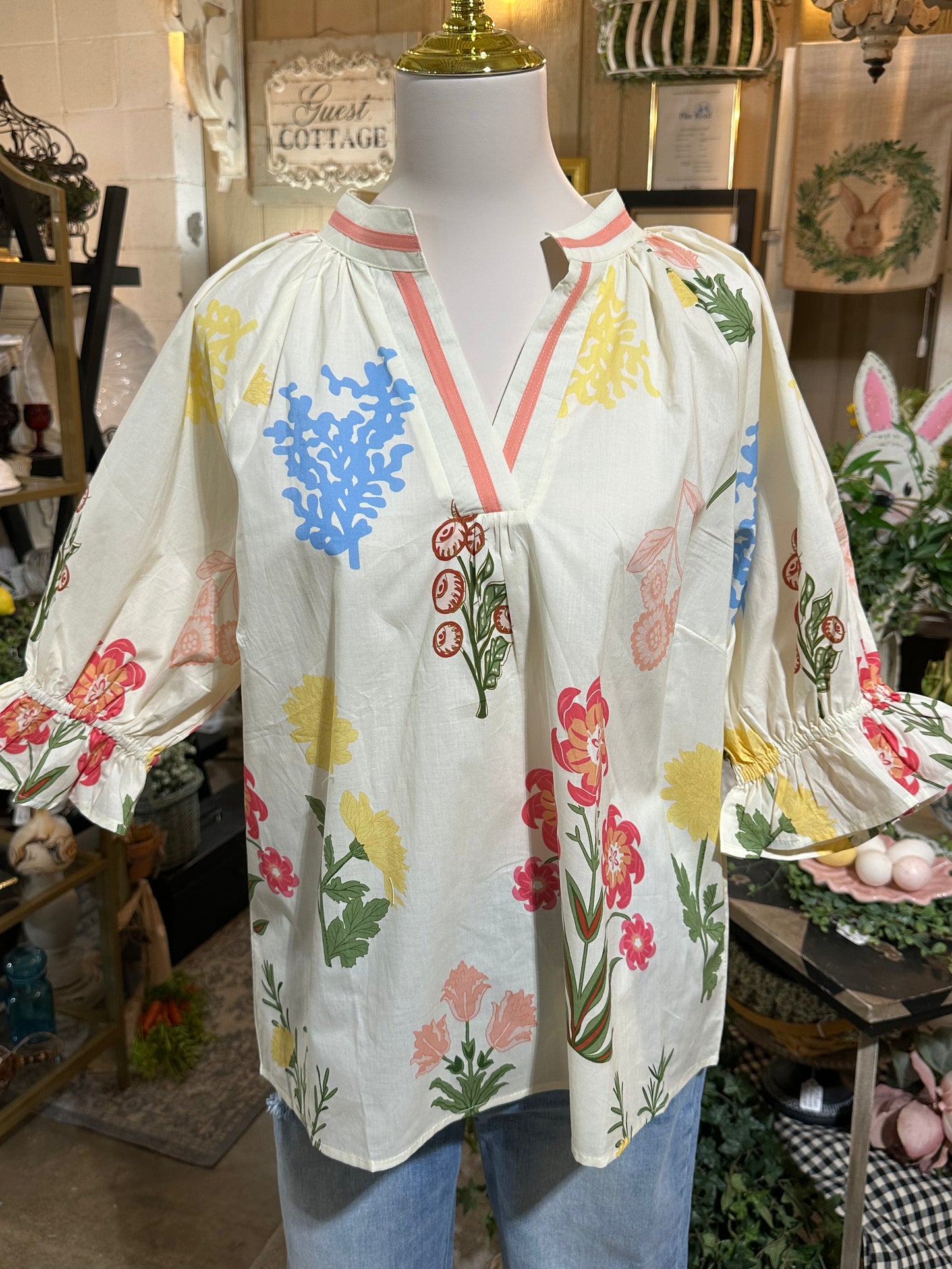 Umgee Cream Floral Top