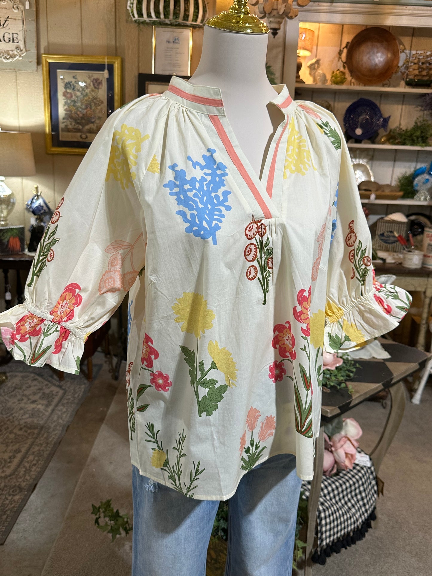 Umgee Cream Floral Top