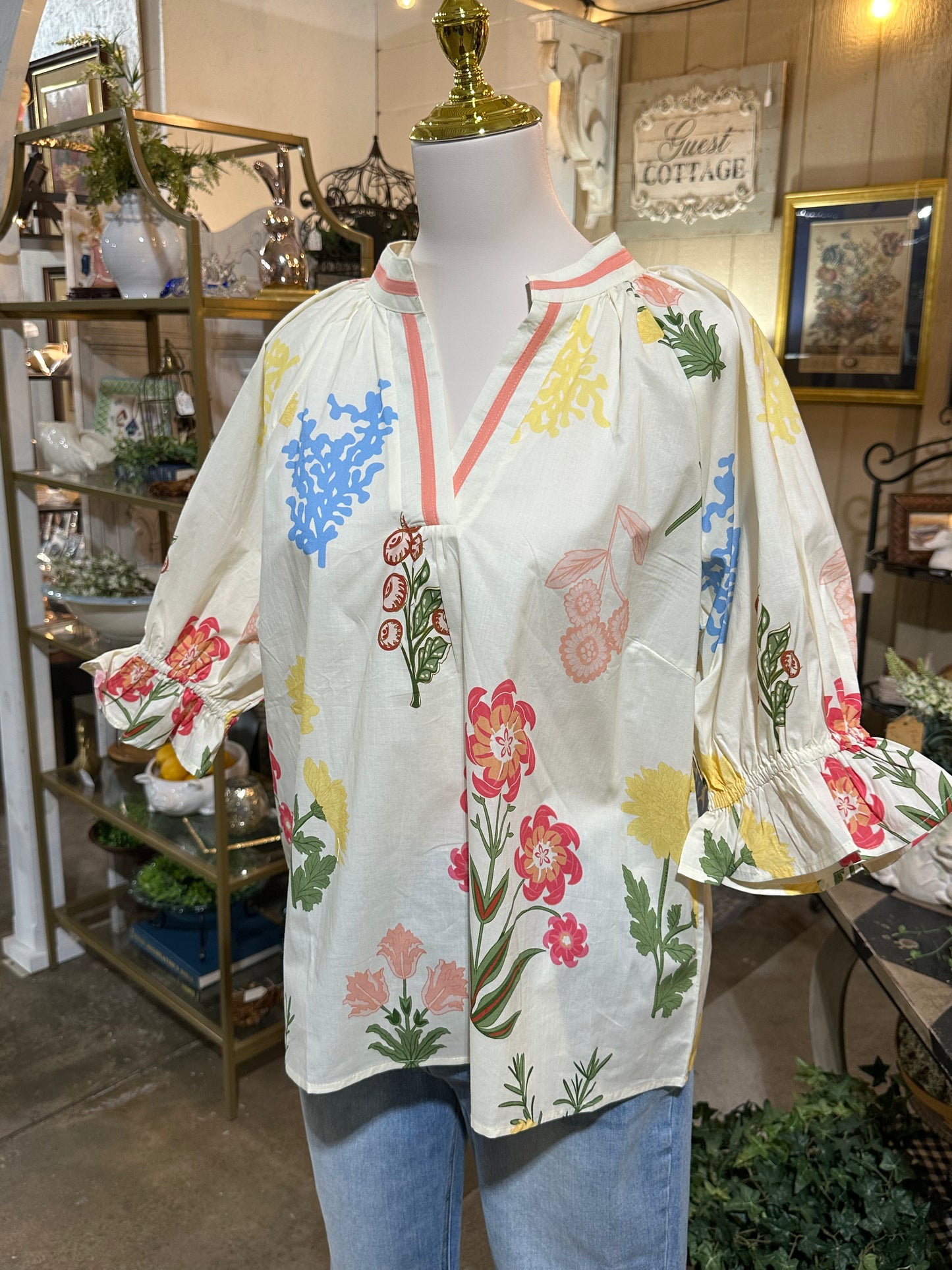 Umgee Cream Floral Top
