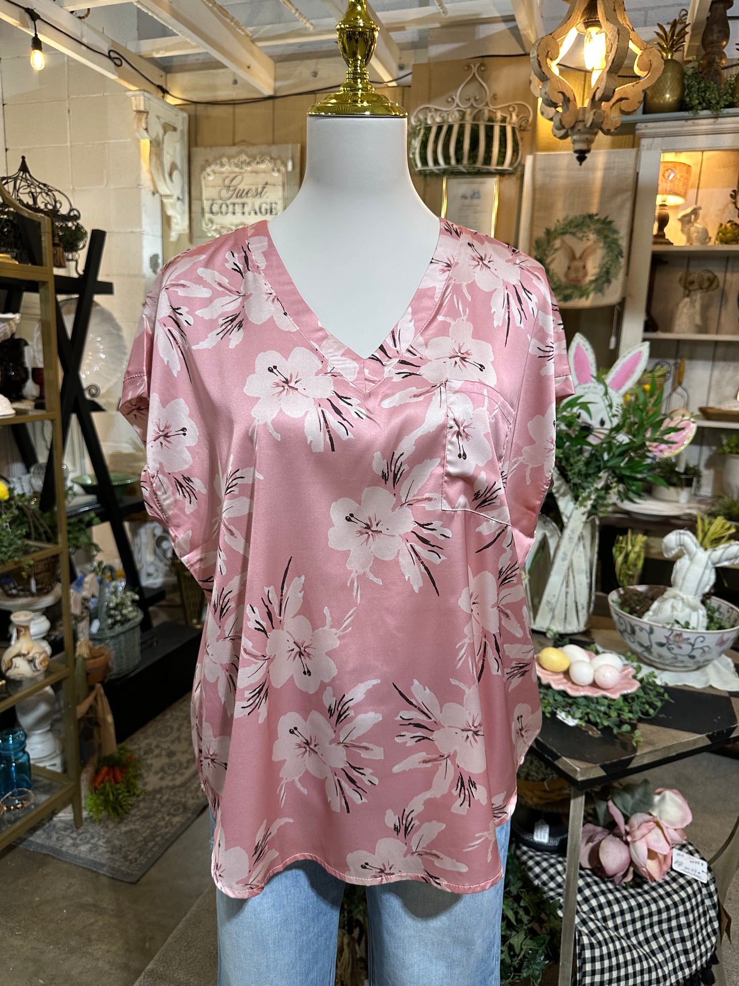 Jodifl Pink Floral Satin Shirt