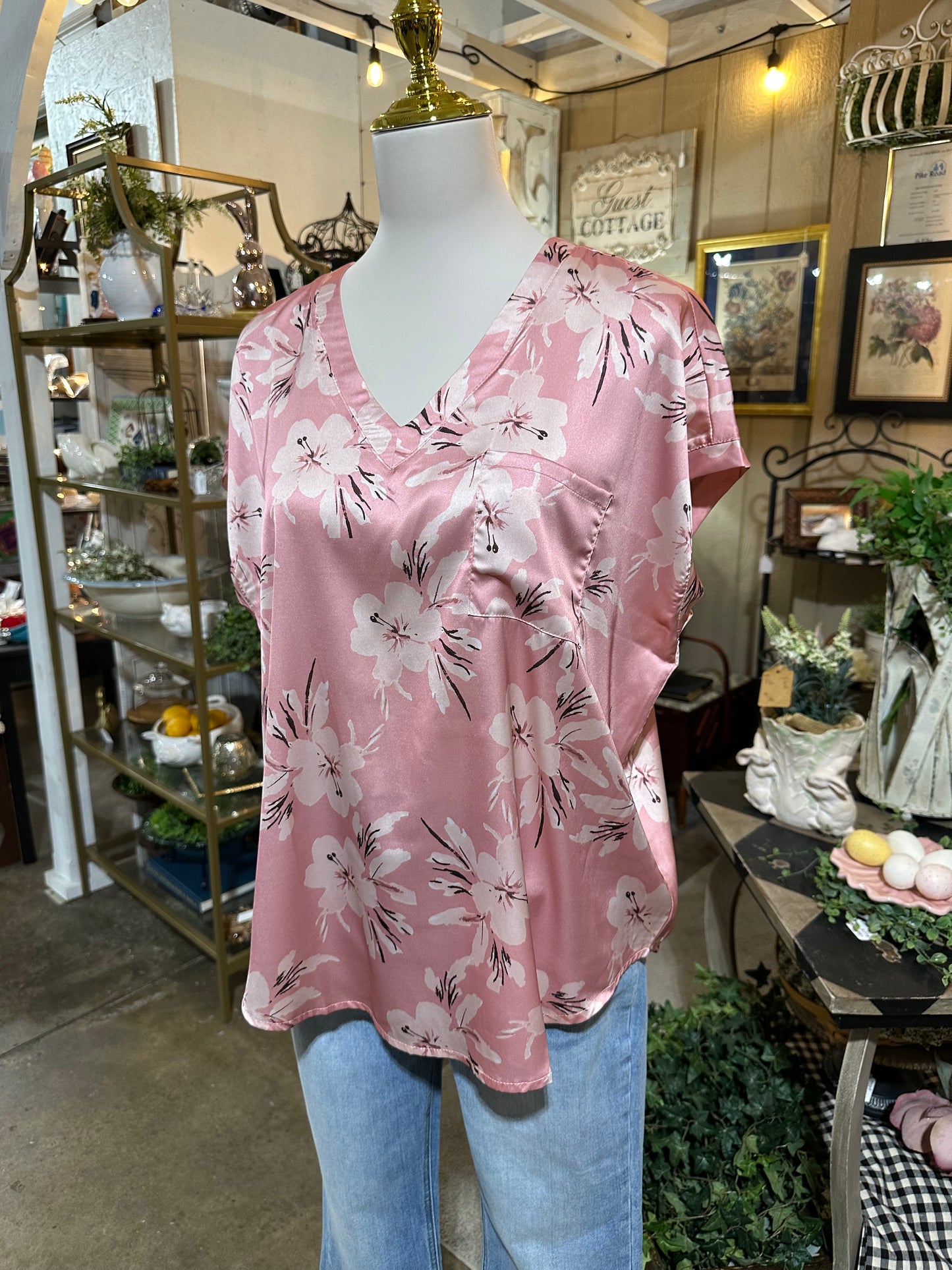 Jodifl Pink Floral Satin Shirt