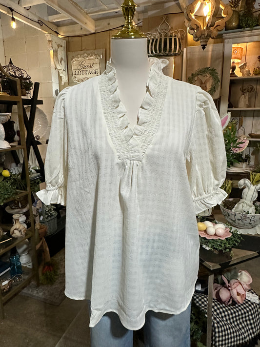 Umgee Textured Check Cream Top