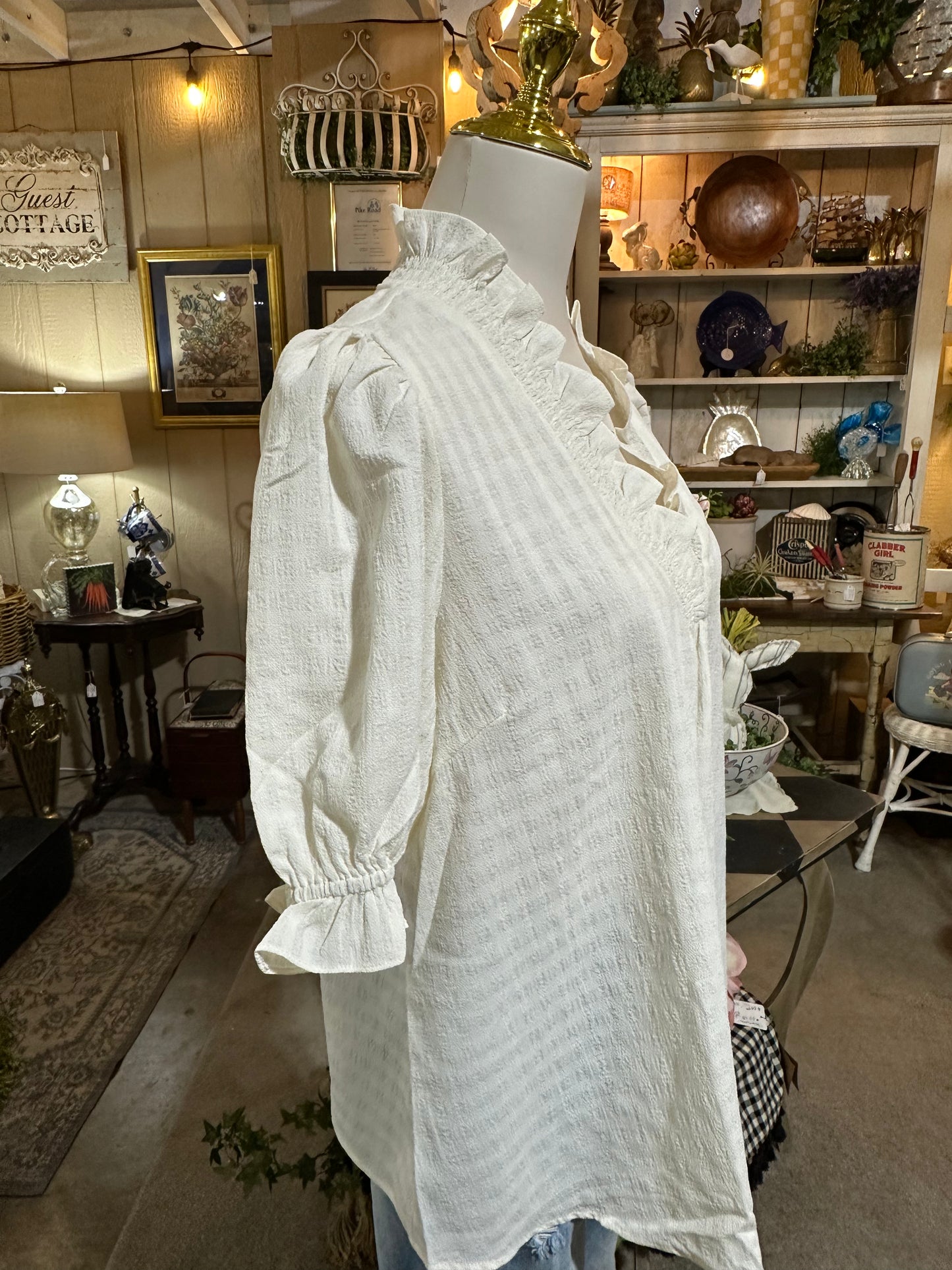 Umgee Textured Check Cream Top