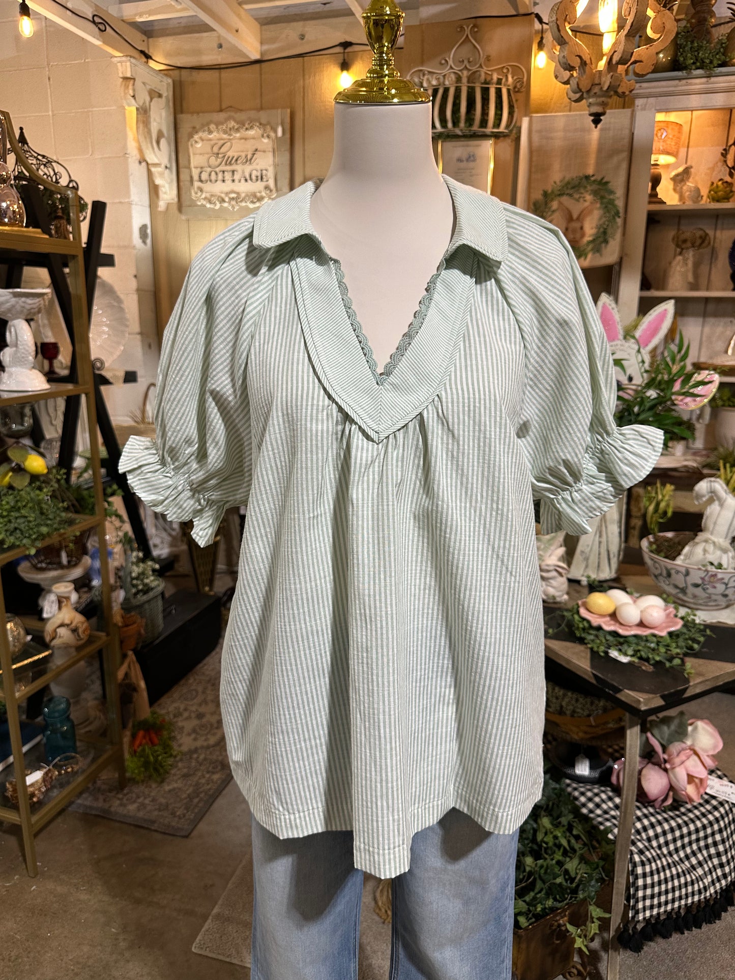 Umgee Sage Pinstripe Top