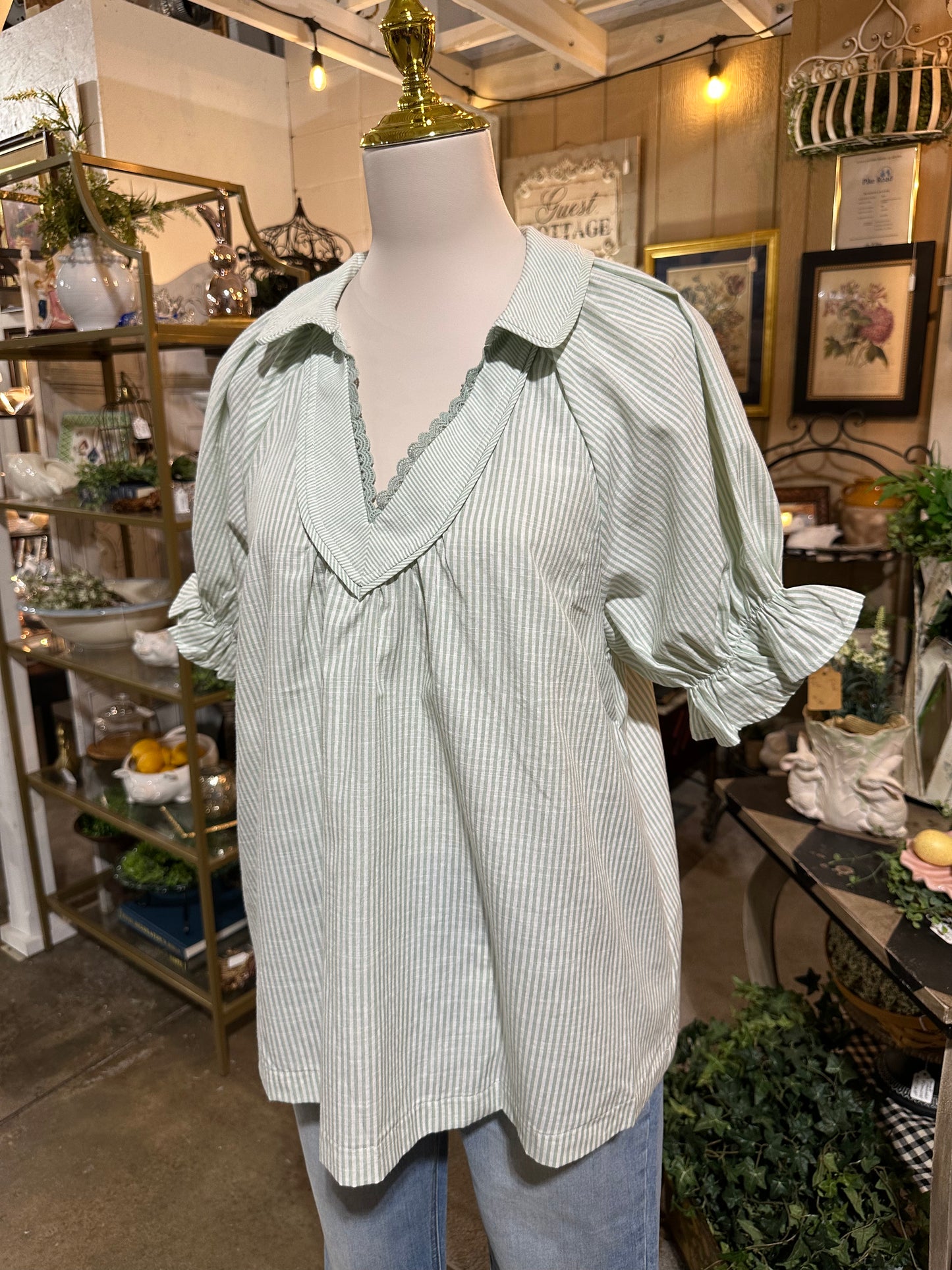 Umgee Sage Pinstripe Top