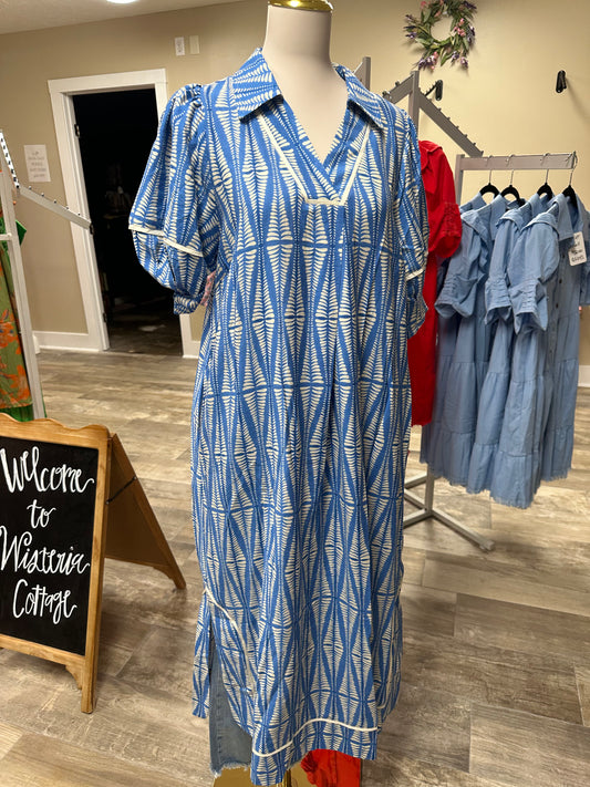 Umgee Geometric Midi Dress is Cerulean