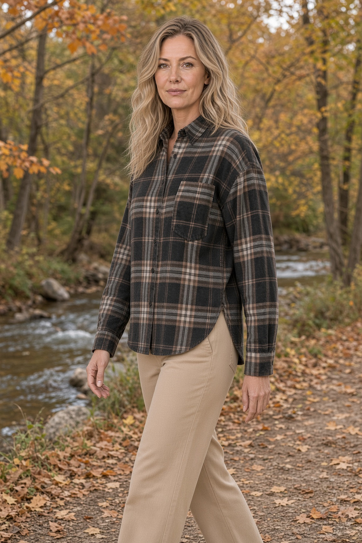 JOA Plaid Boxy Button-Down Shirt – Black