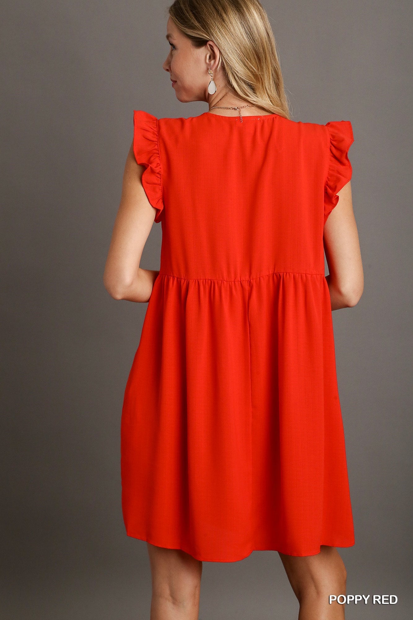 Umgee Ruffle Sleeve Dress in Red