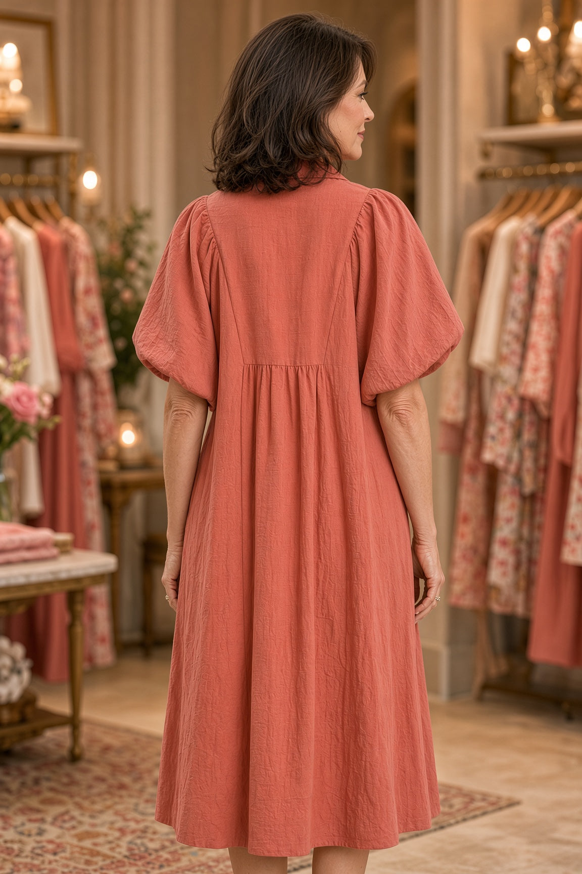 Umgee Smocked-Collar Cotton Midi Dress – Rose Clay