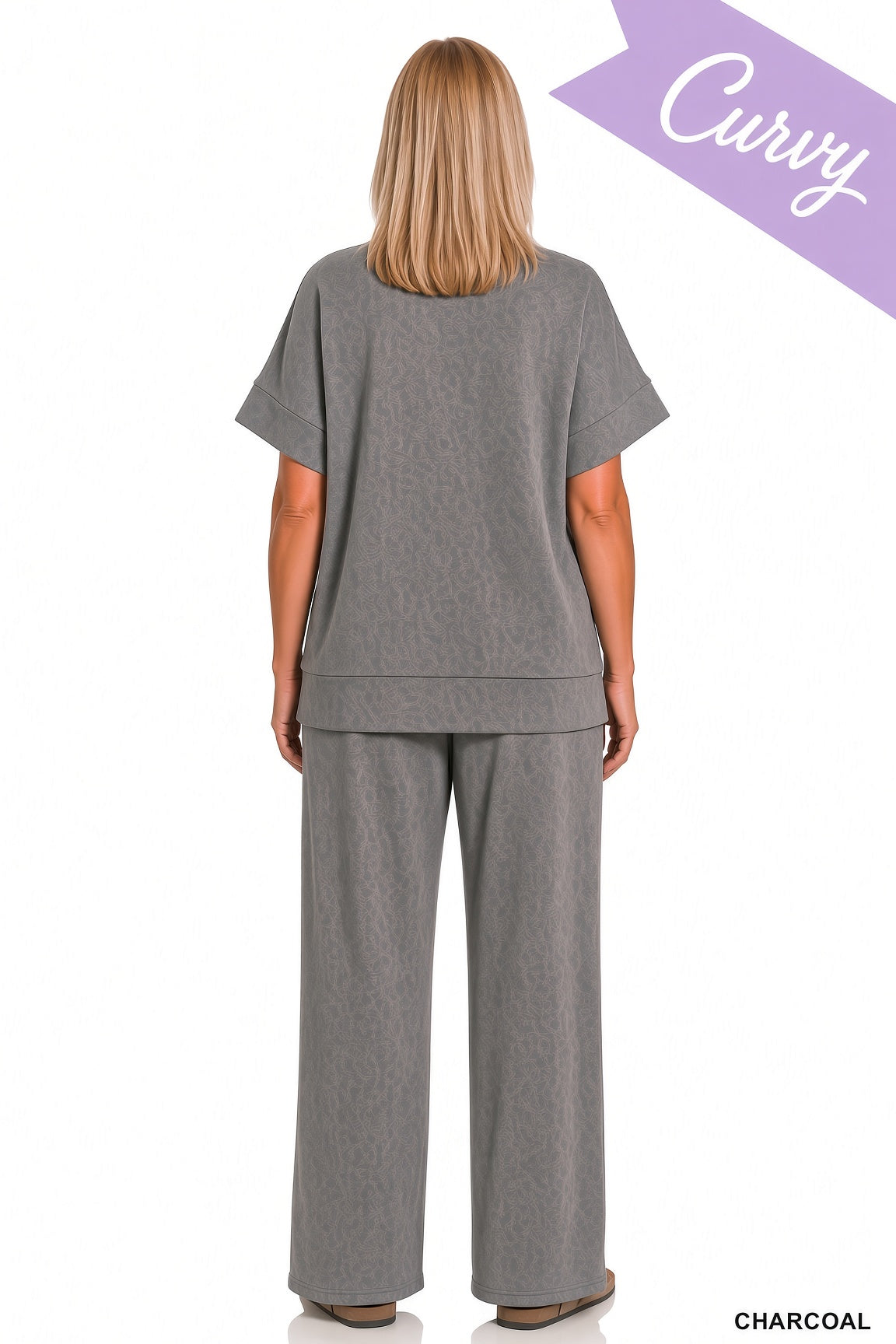 Zenana Plus Scuba High Neck Half Zip Top & Pants Set - Charcoal
