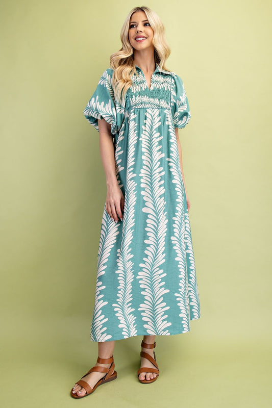 GiGiO Smocked Front Dress in Dusty Mint