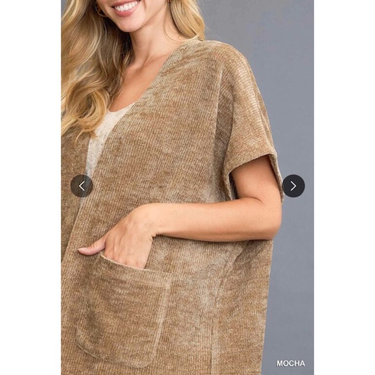 Umgee Open Front Knit Cardigan Jacket - Mocha