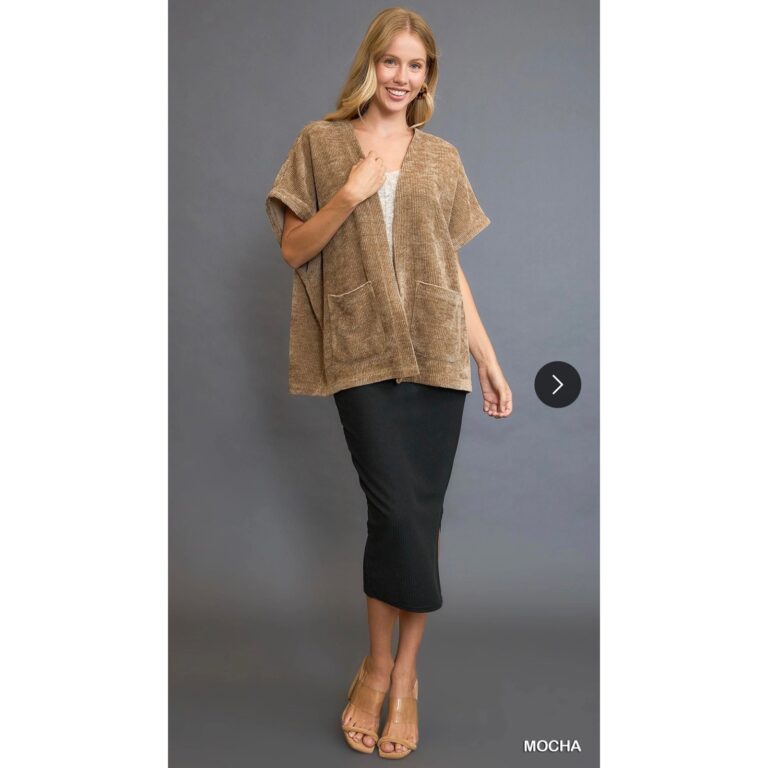 Umgee Open Front Knit Cardigan Jacket - Mocha