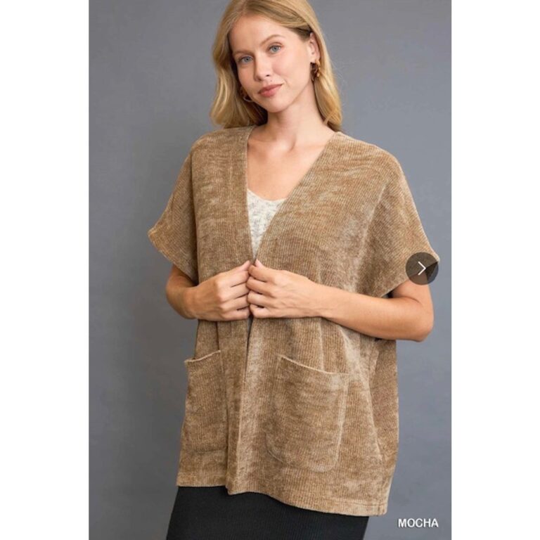 Umgee Open Front Knit Cardigan Jacket - Mocha