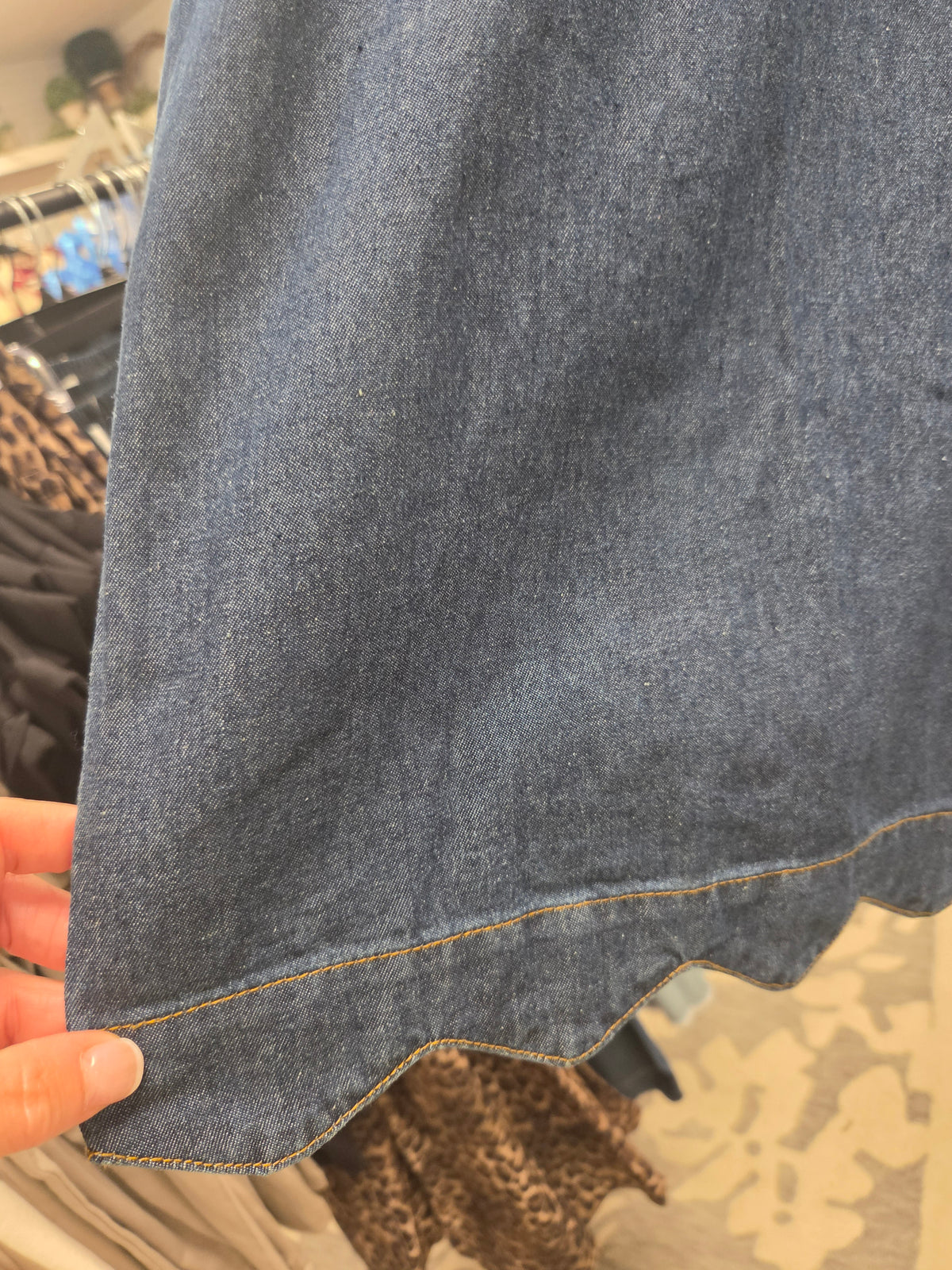 Umgee Chambray Scalloped Hem Pants — Indigo