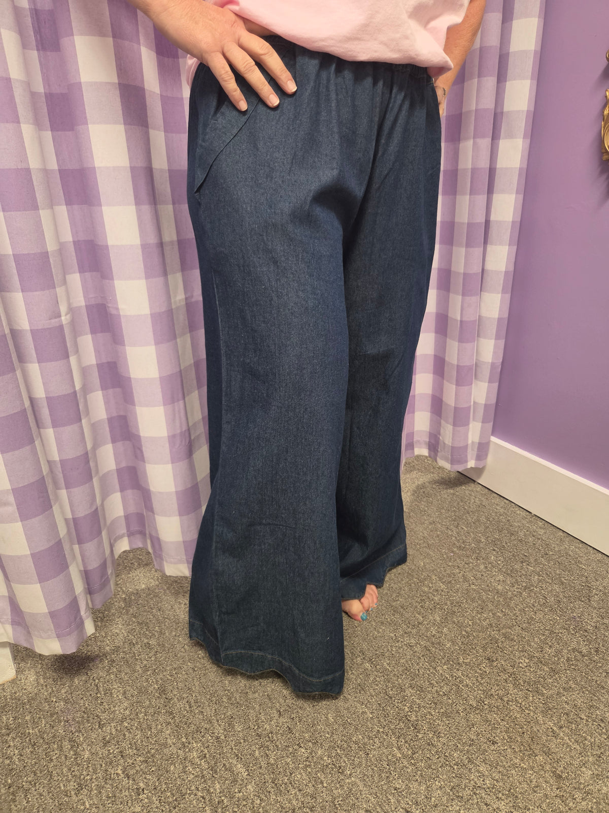 Umgee Chambray Scalloped Hem Pants — Indigo