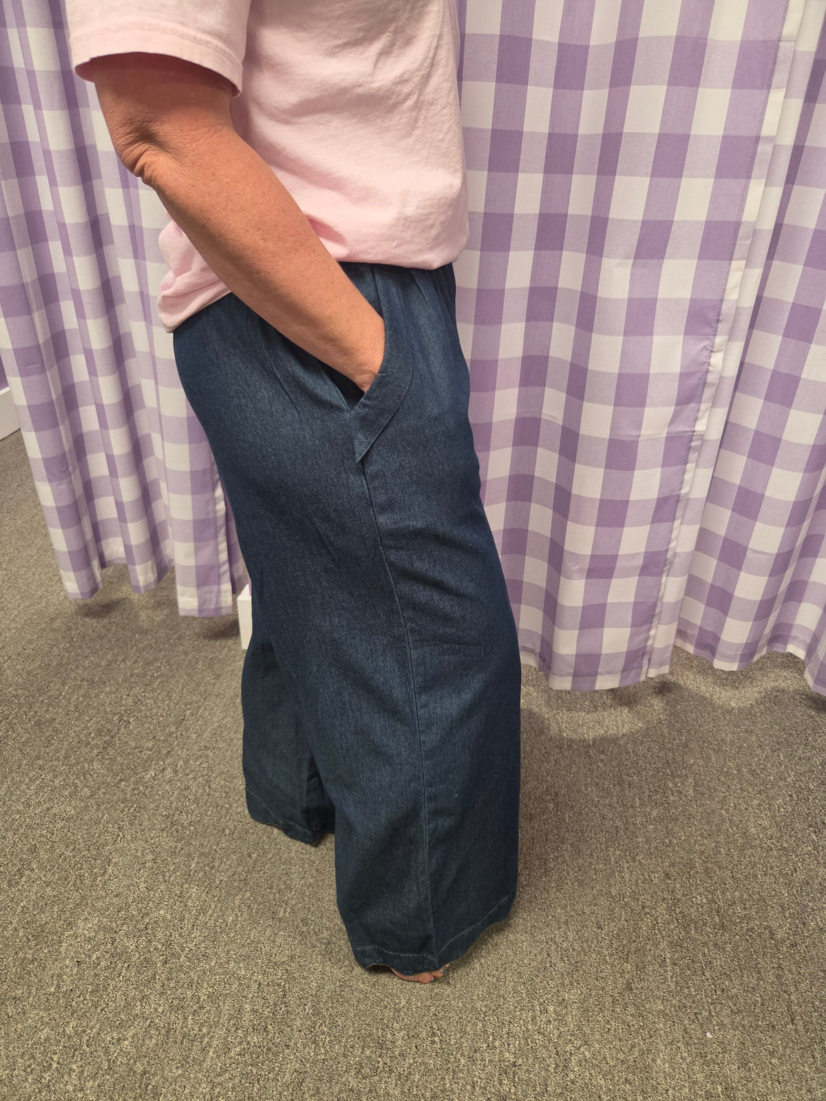 Umgee Chambray Scalloped Hem Pants — Indigo