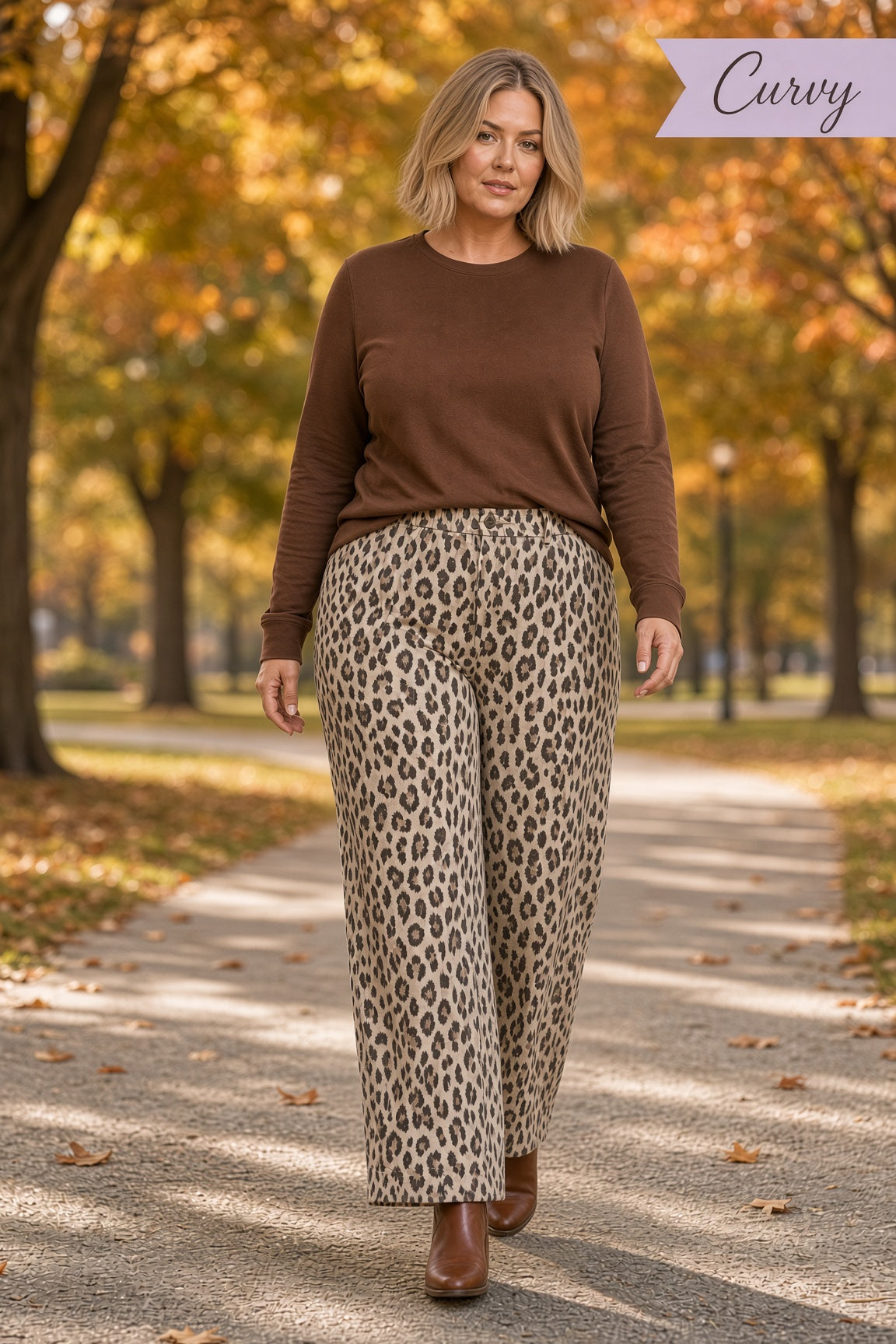 Umgee Plus Leopard-Print High-Rise Wide-Leg Pants