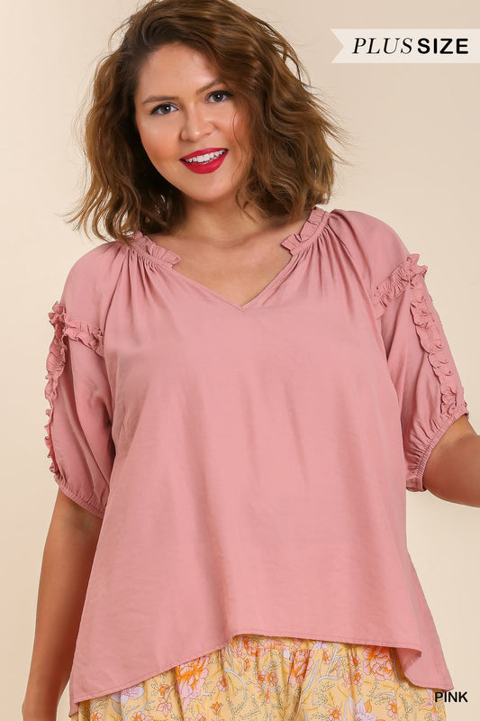 Umgee Double Edge Blouse in Pink