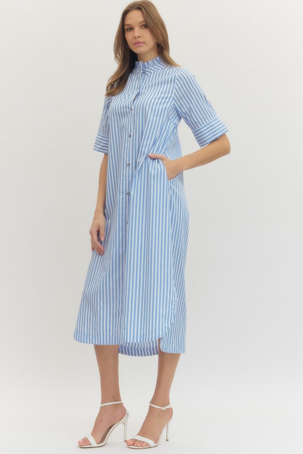 Entro Blue Stripe Midi Dress